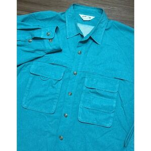 ORVIS Men Classic Cargo Double Pocket Vented L/S Fishing Shirt Blue/Green Sz XL